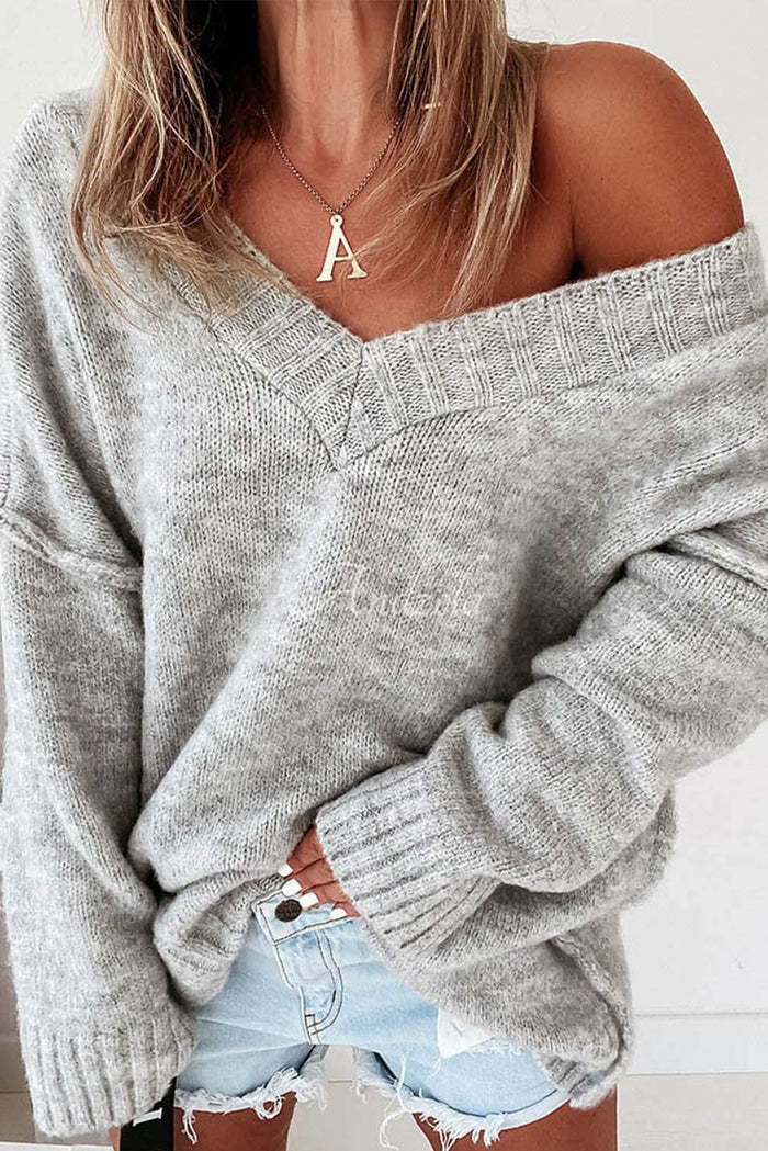 Pink Exposed Seam V Neck Slouchy Sweater