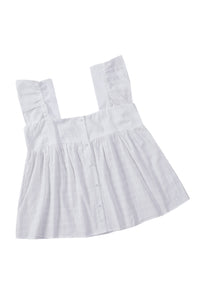 White Puckered Texturing Ruffled Cap Sleeves Babydoll Top