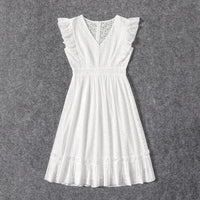 PatPat 100% Cotton Family Matching Outfits White Hollow-Out Floral Embroidered Ruffle Sleeveless Dress for Mom and Me Dresses