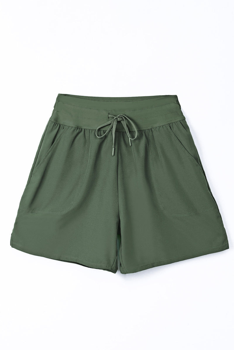 Green Solid Pocketed Drawstring High Waist Swim Bottom