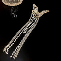 Butterfly Hair Clip With Long Tassel Hair Accessories For Women Elegant Imitation Pearl Rhinestone Shark Hairpins Jewelry