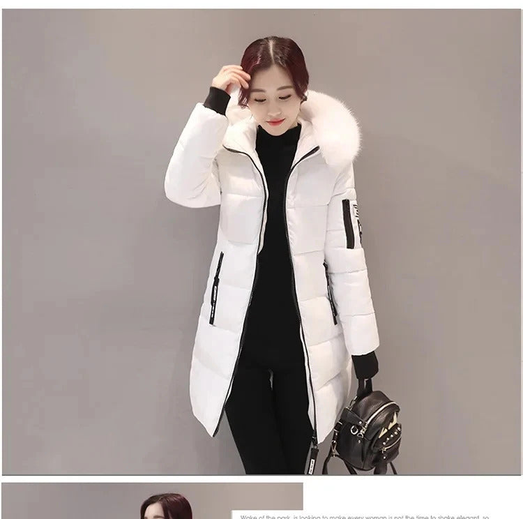 2024 Winter Women Parka Coats Long Cotton Casual Fur Hooded Jackets Thick Warm Slim-fit Jacket Female Overcoat Clothing