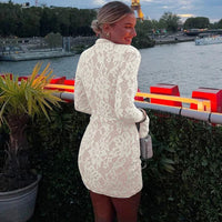 Mozision Lace Hollow Out Long Sleeve Sexy Mini Dress For Women Fashion Half High Collar Bodycon Club Party Dress Elegant Dresses