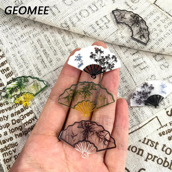 10pcs Chinese Style Transparent Bamboo Fan Charms Acrylic Vintage Pendant For Earring Hairpin Diy Jewelry Make