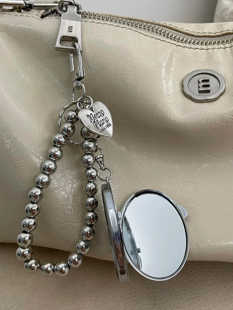 Metal Key Chain with Heart Shaped Mirror y2k Style Bag Pendant Sweet Cool Trendy Fashion Pendant