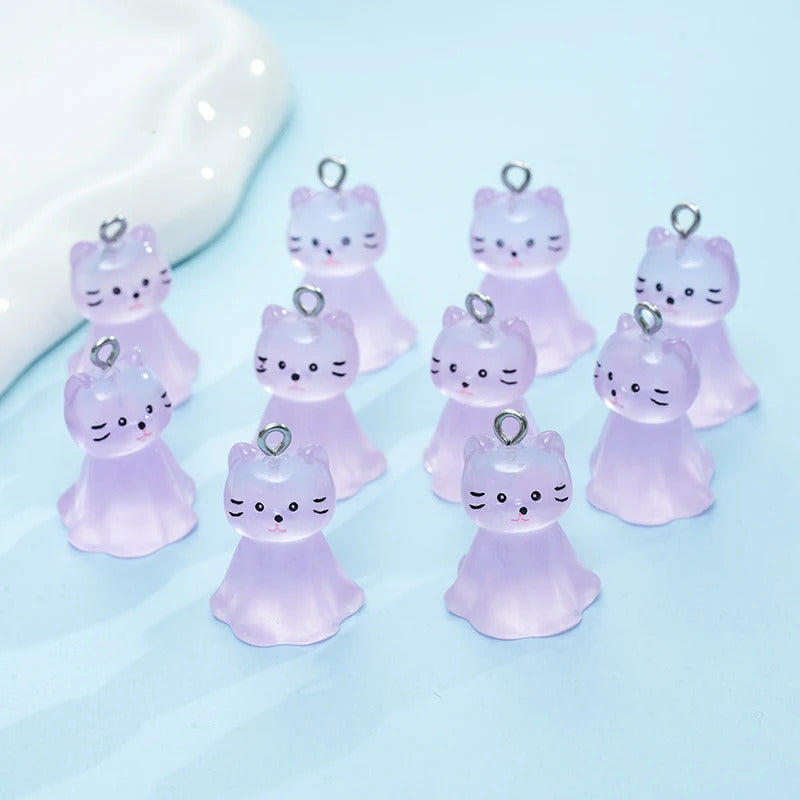 10pcs Cute Cat Face Resin Charms 3D Luminous Animal Pendants for DIY Jewelry Making Accessories Handmade Earring Necklace