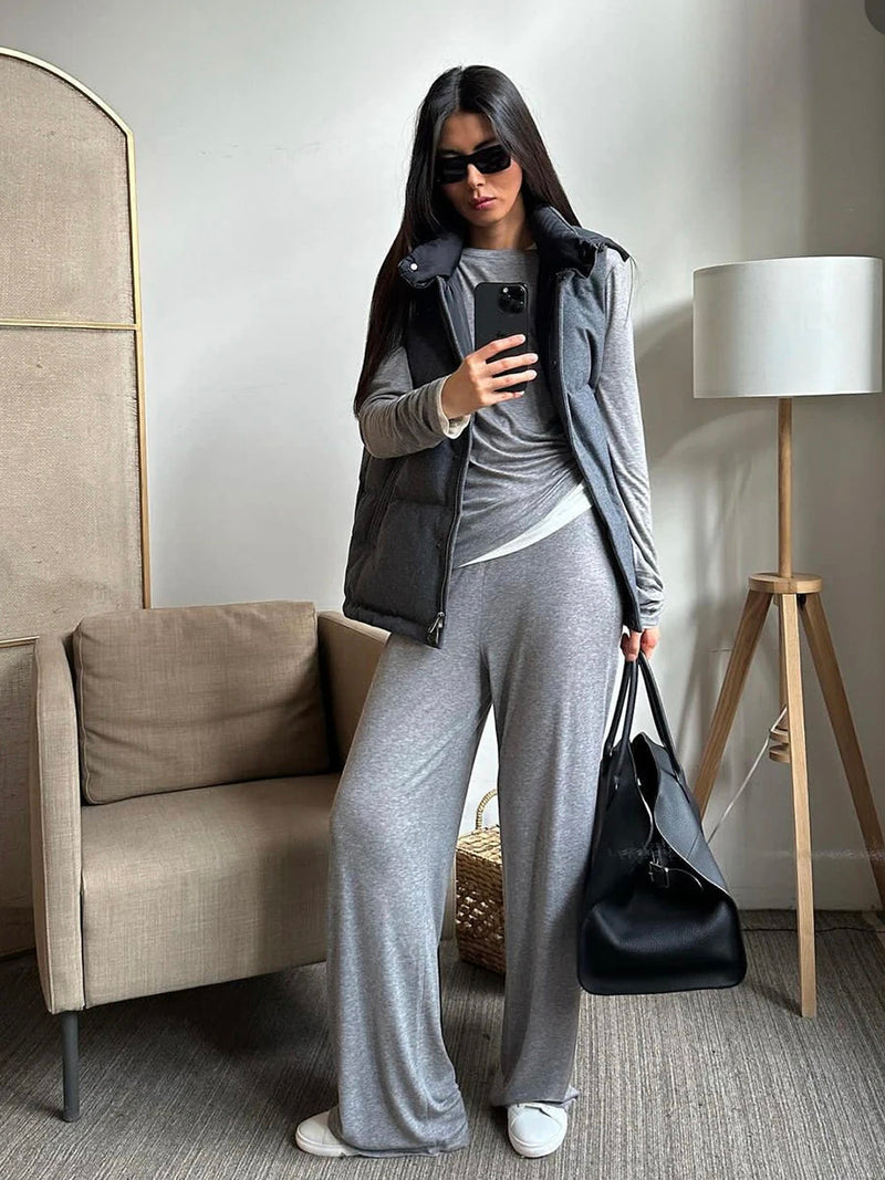 Hirsionsan 2024 Modal Soft Loose Sets Women 2024 Casual Two Pieces Long Sleeve T Shirts and High Waist Dresses Outfits Tracksuit