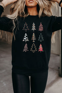 Black Christmas Tree Graphic Print Crew Neck Sweatshirt