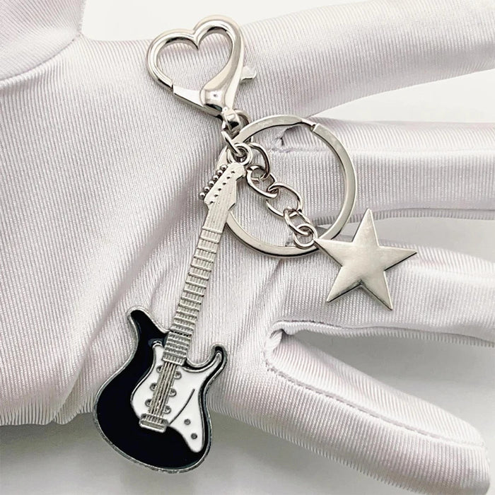 ZAKOL Y2k Guitar Love Heart Key Chain for Men Women Cool Pentagram Pendant Fashion Rock Punk Accessories Gift