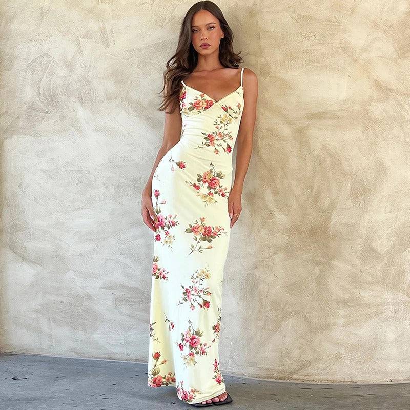 Dulzura Sexy Y2K Clothes Floral Print Sleeveless Backless Bodycon Maxi Dresses For Women 2023 Club Birthday Party Elegant Outfit