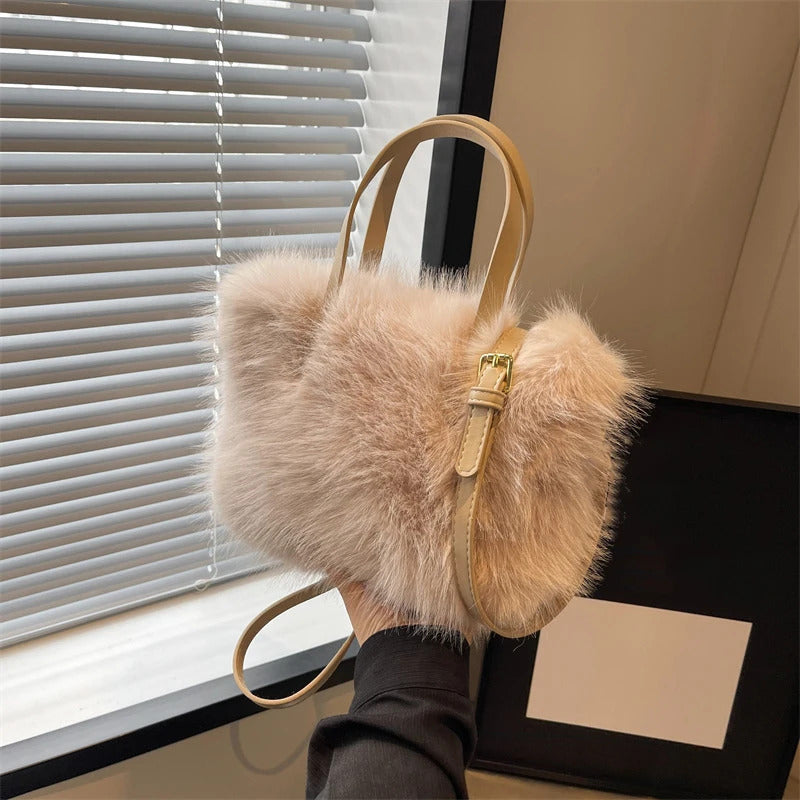 Faux Fur Tote Bag Women's Bucket Plush Luxury Design Ladies Handbags Soft Winter Crossbody Shoulder Bags Bolsa Feminina