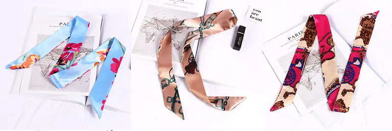 New Print Flower Small Scarf for Women Handle Bag Ribbons Brand Fashion Head Scarf Small Long Skinny Scarves Wholesale Headbands