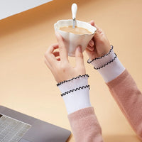 Women Fake Arm Sleeves with Short Tassels White and Black Pleated Cuff Beautiful Lace Accessories Outdoor Embellishments