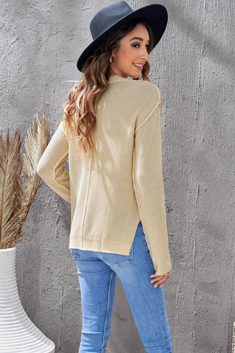 Buttoned Side Split Knit Sweater