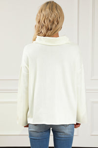 White Expose Seam Turtle Neck Side Slit Oversized Sweater