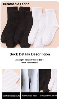 7/10/20 Pairs Mid Length Socks Women Classic Black White Solid Color Fashionable Casual Sports Absorbing Breathable Men Socks