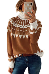 Apricot High Neck Printed Knit Sweater