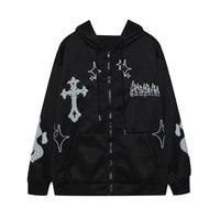 Europe and the United States Autumn and Winter Hoodie Embroidered Cross Fire Jacket Plus Cashmere Lovers Loose Sweater