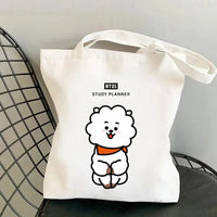 Anime Cartoon Rabbit Shoulder Bag for Women Harajuku Resuable Shopping Bags Female Street Style White Canvas Shopper Handbags