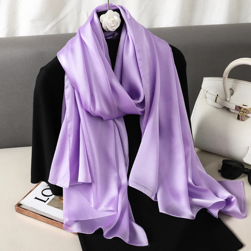 Foulard Silk Scarf Shawls Lady Bufanda Elegant Solid Scarves Women Sping Pashmina Hijab Wraps Female Beach Stoles 2024 Luxury