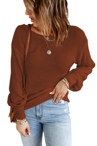 Orange Drop Shoulder Back Cut-out Sweater with Tie