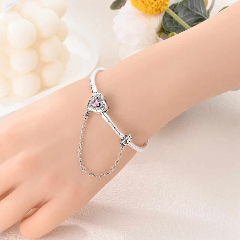 Original Bracelets 925 Silver 17-20CM Heart Safety 3mm Chain Snake Bone Bracelet Fit DIY Charms Bead Birthday Jewelry Gifts