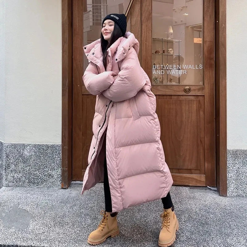 Warm Winter Pink Hooded Long Women Parkas Chaqueta Thick Cotton Padded Windproof Parcas Overcoat Casual Loose Snow Wear Jaquetas