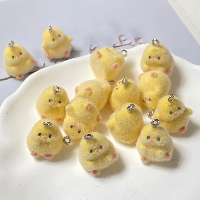 10/20/30pcs Kawaii Small Yellow Chicken Resin Charms Flocked Animal Pendant For Earring Keychains Diy Jewelry Make