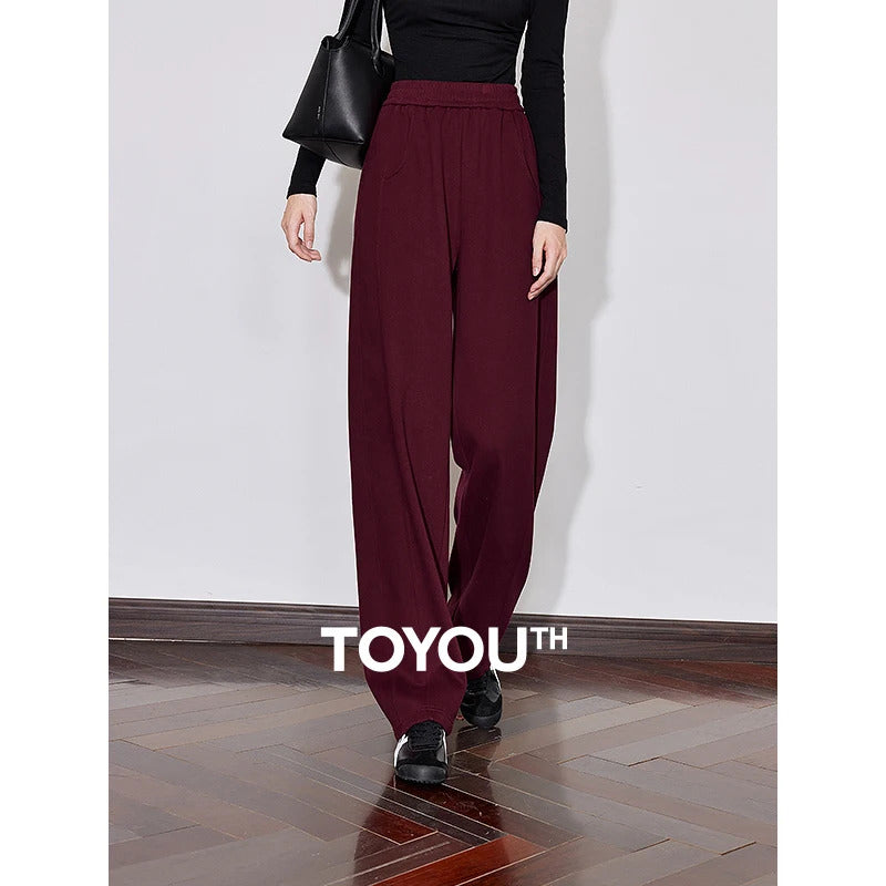 TOYOUTH Women Fleece Casual Sweatpants 2024 Autumn and Winter New Elastic Waist Ankela Red Thicking Warm Banana Long Pants