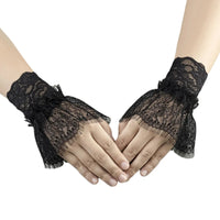 Women Fake Arm Sleeves with Short Tassels White and Black Pleated Cuff Beautiful Lace Accessories Outdoor Embellishments