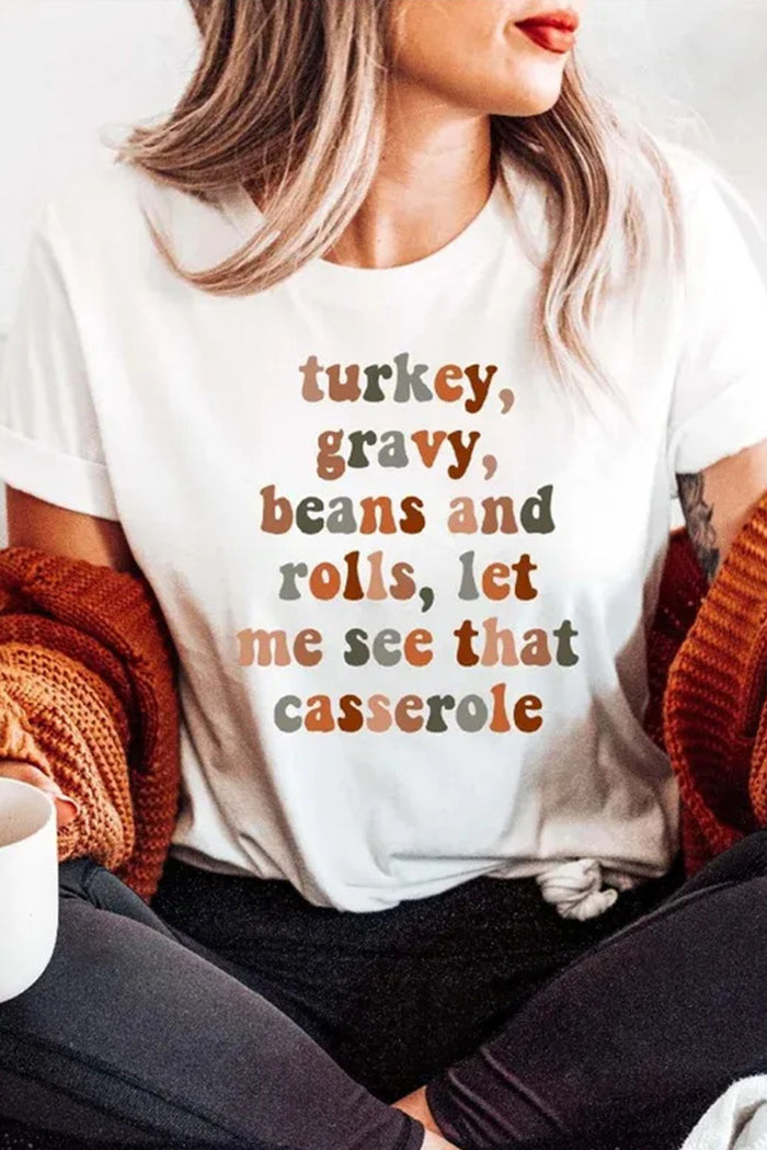 White Thanksgiving Slogan Letter Print Crew Neck Graphic Tee