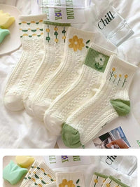 14/5/4 Pairs Retro Floral Socks , Texture Solid Socks , Women's Socks & Hosiery Mid-calf Socks Rustic Retro Casual Socks