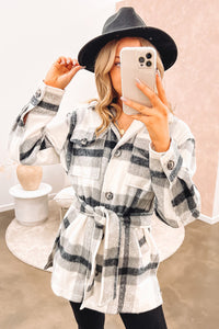 Black Plaid Button-Up Flap Pocket Shacket