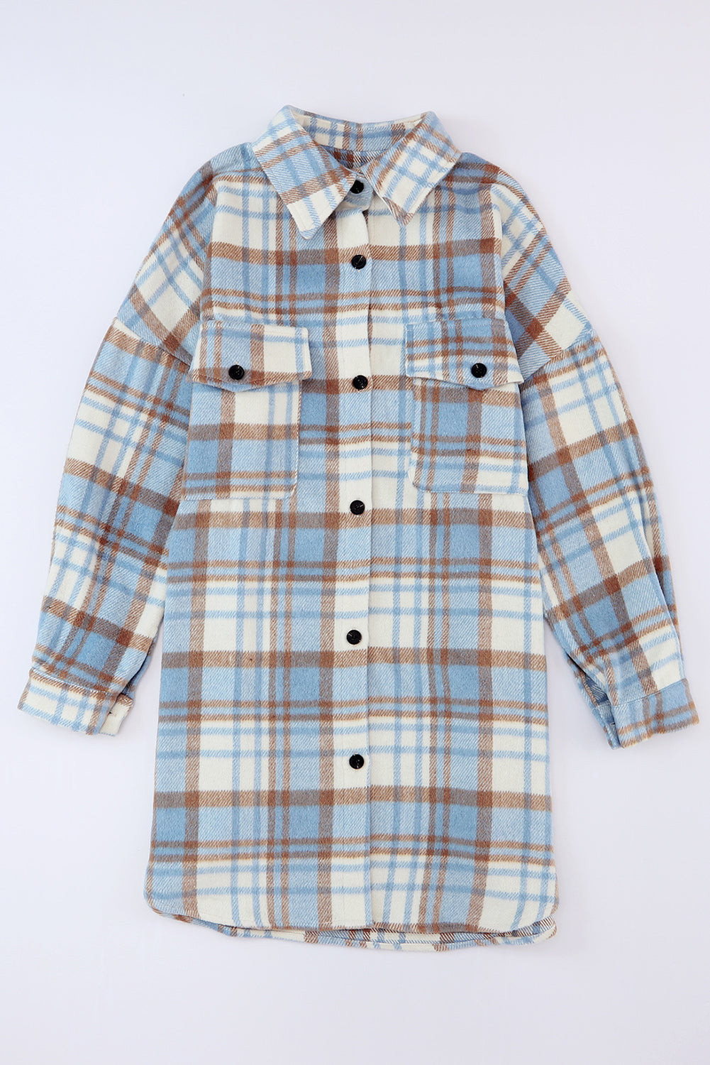 Green Plaid Flap Pocket Long Sleeve Shacket