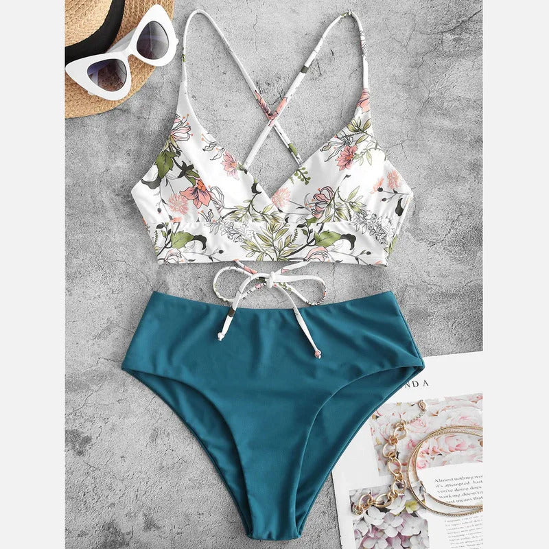 Woman Swimsuits Print Bikini Flower Size Beachwear Sets Two Women Split Swimsuit Plus Piece Swimwears Tankinis Set 신상원피스