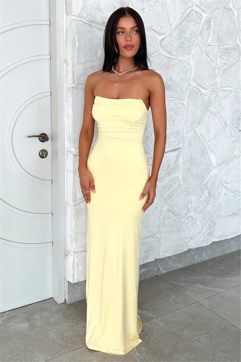 Mozision Strapless Backless Lace-up Maxi Dress For Women Summer New Off-shoulder Sleeveless Bodycon Club Party Long Dress