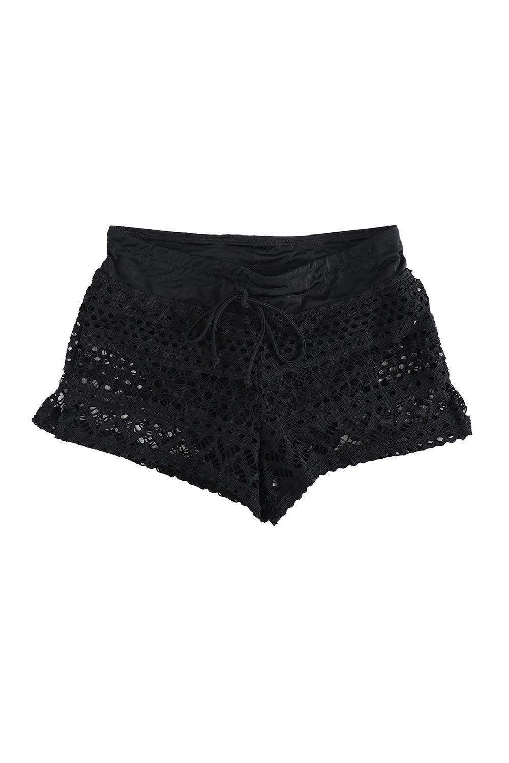 Black Lace Shorts Attached Swim Bottom