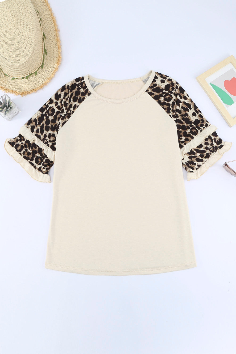 Blank Apparel - Black Ruffled Leopard Sleeve Patchwork Top