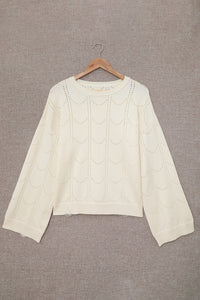 Beige Flare Sleeve Texture Knit Sweater