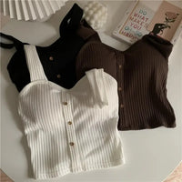 Women's Cropped Tops with Bra Pads Summer Corset Korean Suspenders Vest Sexy Camisole Slim