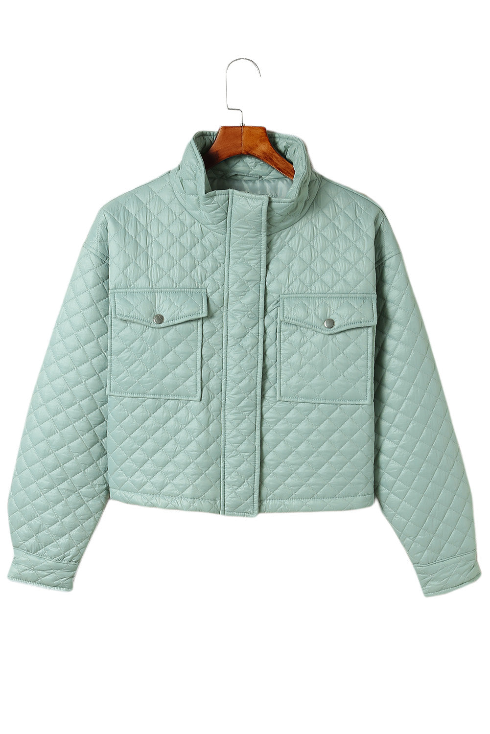 Gray Quilted Pocketed Zip-up Cropped Jacket