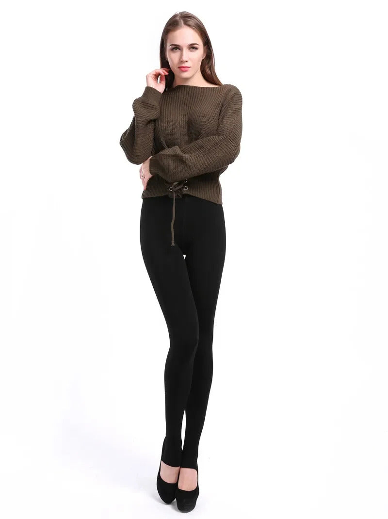 Women Winter Leggings Warm Leggins High Waist Solid Color Velvet Women Thickened Velvet Leggings Casual Stretchy Leggings