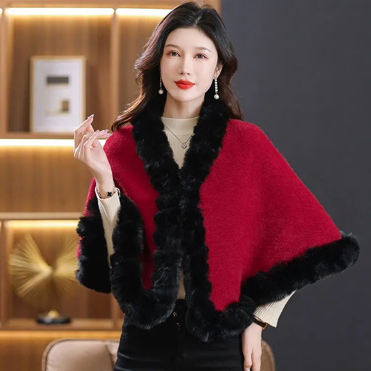 Fashion Elegant Faux Fur Trims Mink Cashmere Fleece Cape Women Cheongsam Wedding Dress Shawl Cloak Short Coat Winter Autumn