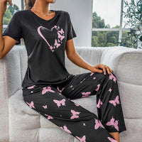 Women's Pajama Set Casual Heart print T-Shirt With Pants Sleepwear Loungewear Nightwear 2 Piece Sets Pijama Pajamas for women