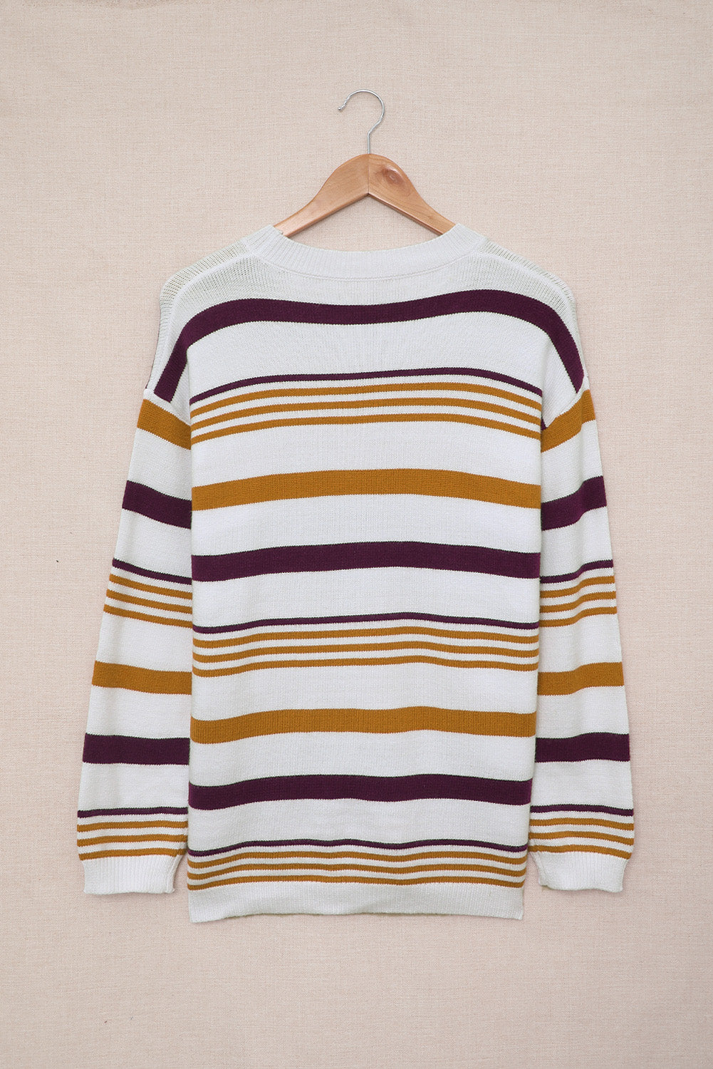 Brown Striped Crewneck Long Sleeve Sweater