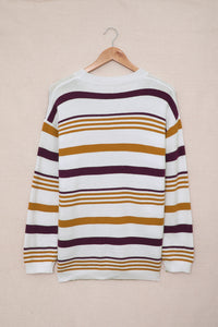 Brown Striped Crewneck Long Sleeve Sweater