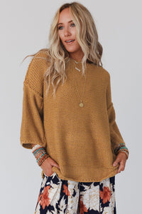 Brown Slouchy Textured Knit Loose Sweater