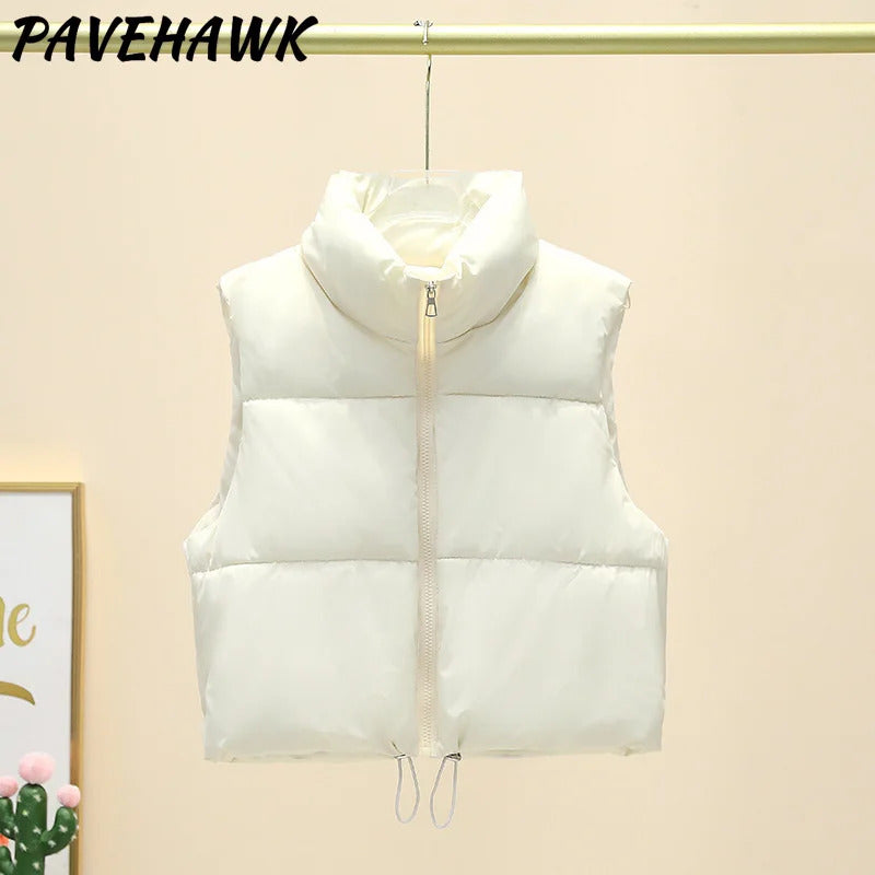 Women Autumn Winter Short Down Vest Stand Collar Warm Casual Elegant Sleeveless Coats Outdoor Quilted Travel Jackets Clothes