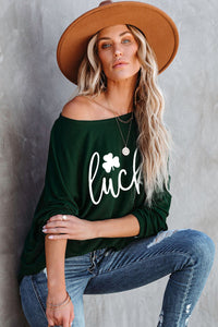 Green Lucky Clover Graphic Print Long Sleeve Top