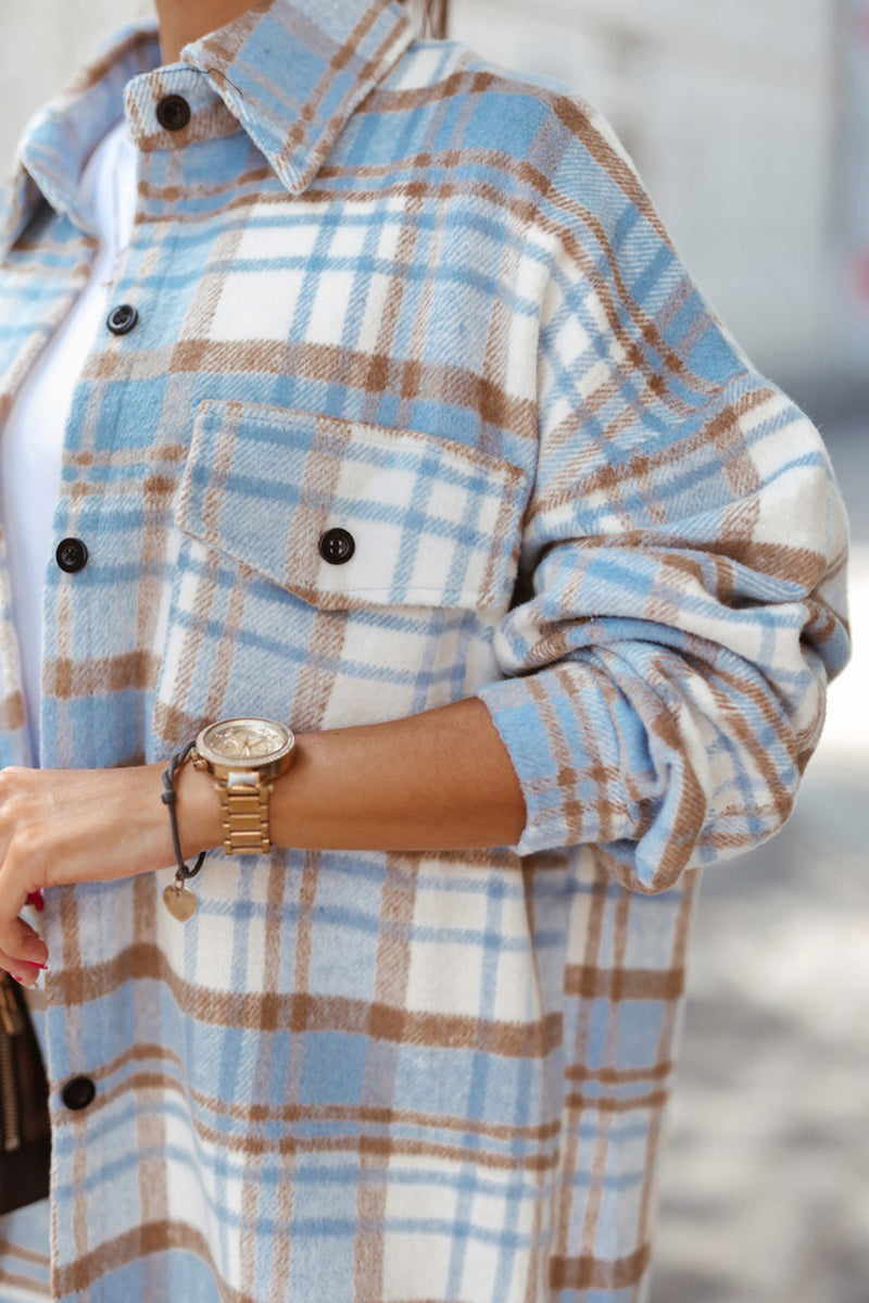 Green Plaid Flap Pocket Long Sleeve Shacket